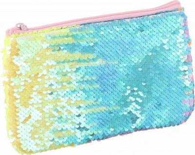 Пенал на молнии с пайетками 22х15 см разноцветный