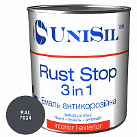 Ґрунт-емаль UniSil антикорозійна Rust Stop 3 in 1 RAL 7024 графітовий сірий глянець 2,5л