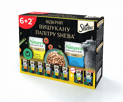 Корм вологий для всіх порід кішок Sheba мясний мікс 6+2х85 г