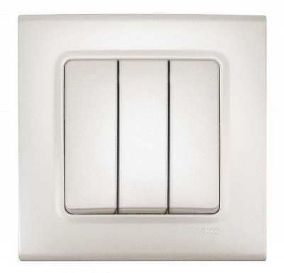 Выключатель трехклавишный Viko Linnera Life без подсветки белый перламутр