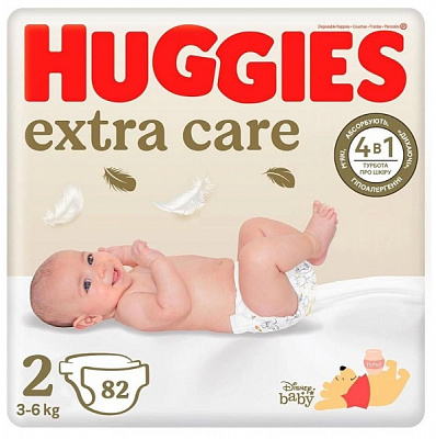 Подгузники Huggies Extra Care 2 3-6 кг 82 шт.