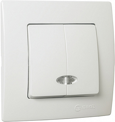 Выключатель двухклавишный Makel Lillium Natural Kare с подсветкой белый 32001023