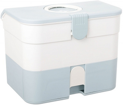 Органайзер для косметики многоуровневый с ящиками 32х20х25 см бело-голубой 