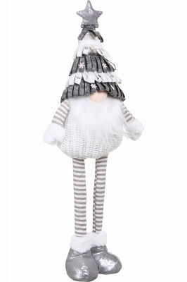 Декорація новорічна гномик у шапці на висувних ніжках бежево-сірий 20х50 см ADS234026