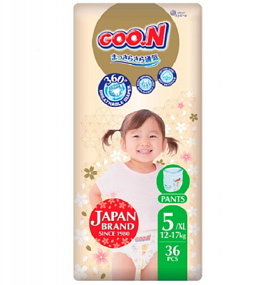 Підгузки-трусики Goo.N Premium Soft для дітей XL 12-17 кг 36 шт.