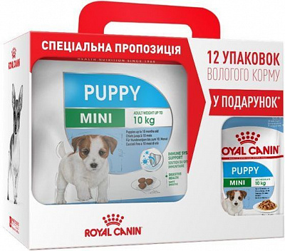 Корм Royal Canin для цуценят MINI PUPPY (Міні Паппі), 4 кг + 12 паучів вологого корму MINI PUPPY 85 г