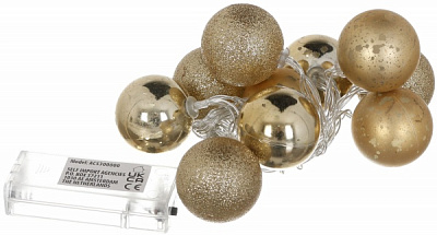 Электрогирлянда линейная с шариками золотой светодиодная (LED) 10 ламп 