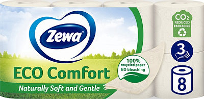 Туалетная бумага Zewa Eco Comfort (150 отрывов) трехслойная 8 шт.