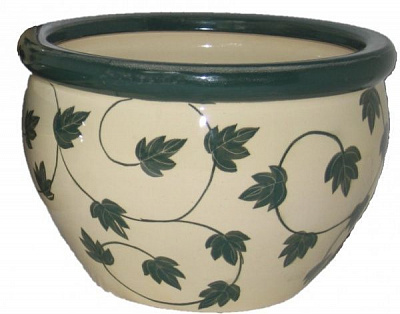 Горщик керамічний з піддоном круглий 2 л зелений із малюнком (2634м)