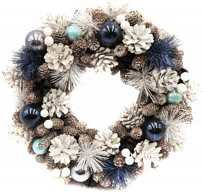 Венок новогодний Blooming хвойный с шишками и ягодами синий d340 мм 7100202019 