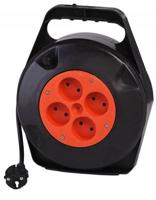 Подовжувач садовий Леміра без заземлення 4 гн. чорний із червоним 15 м У16-02 2х0,75