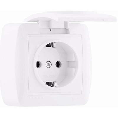 Розетка із заземленням Lezard Demet 16 А 250 В без шторок з кришкою білий 711-0200-123