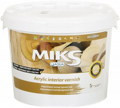 Лак інтер`єрний акриловий MIKS Color напівмат 10 л безбарвний