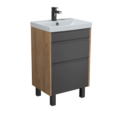 Тумба под умывальник Мойдодыр Jessy 50-U графит матовый с умывальником Sempre