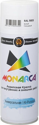 Краска MONARCA аэрозольная универсальная RAL 9003 белый глянец 270 г