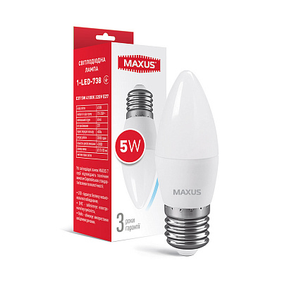 Лампа світлодіодна Maxus 5 Вт C37 E27 220 В 4100 К 1-LED-738