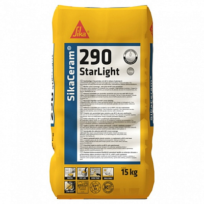 Клей для плитки Sika ВЫСОКОФОРМАТНЫЙ ЭЛАСТИЧЕСКИЙ ЛЕГКИЙ SIKACERAM-290 STARLIGHT (C2TES1) 15кг