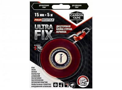 Двусторонняя клейкая лента CARBON TAPE Ultra Fix 15 мм х 5 м прозрачный