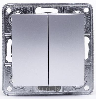 Вимикач прохідний двоклавішний LXL Tesla без підсвітки срібло 3532A