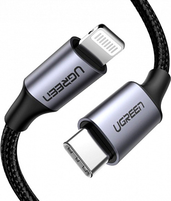 Кабель UGREEN US304 USB-C to Lightning M/M Cable Aluminum Shell Braided 1 м black (60759)