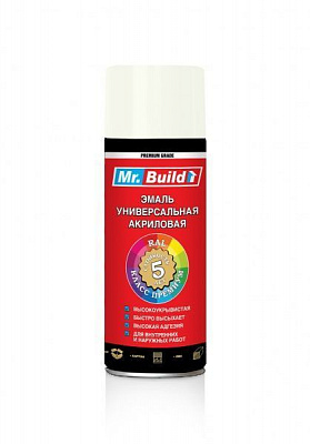 Эмаль аэрозольная Mr.Build универсальная акриловая RAL 9010 белый мат 400 мл
