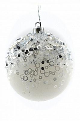 Куля новорічна Конфетті 80 мм білий 8371