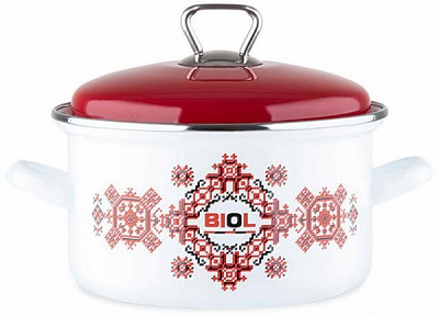 Каструля з кришкою емальована Вишиванка червоно-чорна 3,1 л CE20V2 Biol