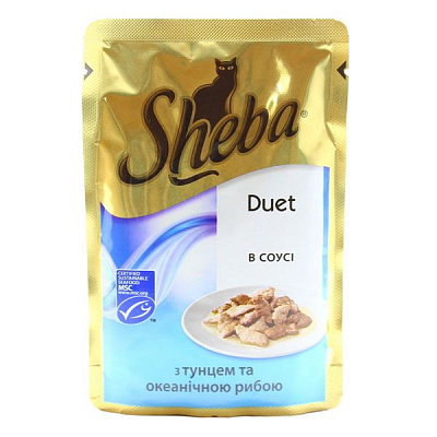 Корм Sheba Duet с тунцом и океанической рыбой в соусе 85 г 