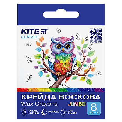 Крейда воскова Jumbo 8 кольорів Classic K-076 KITE