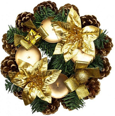 Вінок-свічник Девілон з декором, золотий, 930142 d230 мм