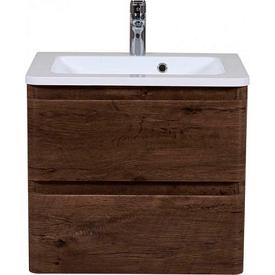 Тумба подвесная Aqua Rodos Accent 60 каштан под умывальник из искусственного камня Альфа 60 и мрамора Accent