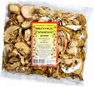 Яблука ТМ СВІТ ФРУКТІВ без насіння різані сушені 200 г