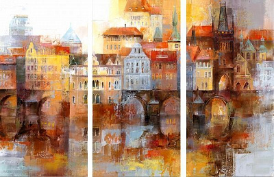 Картина модульна 3 частини Намальоване місто MK284 129x50 см