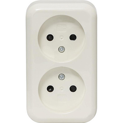 Розетка двойная без заземления Expert Power без шторок кремовый HSN-SCP.H3A20G2WTG-CR