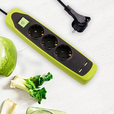 Удлинитель Electraline с заземлением 3 гн. зеленый 2 м 62152