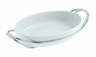 Блюдо овальное c держателем LIVING 39х27 см серебро Sambonet 