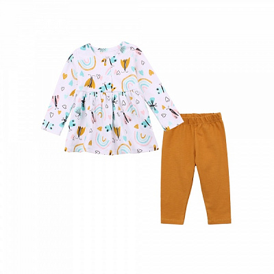 Комплект для дівчаток Фламінго 499-217 білий/гірчичний р.74