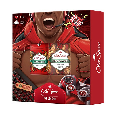 Набор подарочный для мужчин Old Spice Gamer с твердым дезодорантом и гелем для душа Bearglove