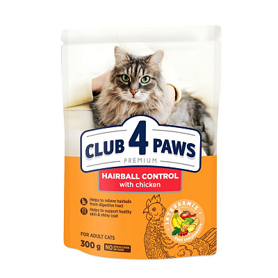 Корм сухий Club 4 Paws з ефектом виведення шерсті з травного тракту 300 г