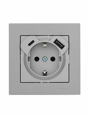 Розетка побутова + USB із заземленням Lezard Vesna сірий 742-3588-181TC