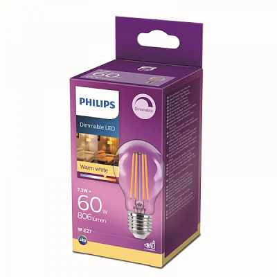 Лампа світлодіодна Philips FIL DIM A60 7,2 Вт E27 2700 К 220 В прозора 929002390266