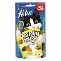 Лакомство Felix для взрослых кошек Party Mix Сырный Микс со вкусом чеддер, гауды и Эдамер 60 г