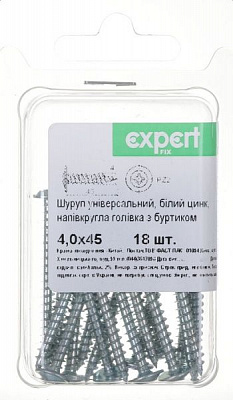 Шуруп универсальный полукруглая головка с буртиком 4x45 мм 18 шт. белый цинк Expert Fix