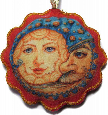 Подвеска фетровая Солнце и Месяц красная 9 см