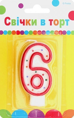 Свеча для торта цифра 6 7см Ві та Ві 1 шт. 
