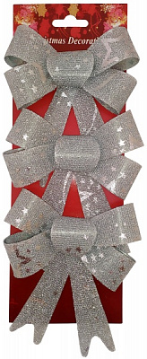 Бант ПВХ з глітером 10х13х3 см срібні 3 шт. Happycom International