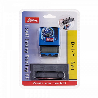 Текстовий штамп S-882 3 рядки 14х38 мм укр./рос. шрифт синій корпус Shiny