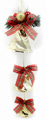 Декорація новорічна дзвоники з хвоєю, бантом 35см W01-1308/54