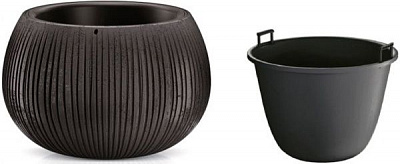 Горшок для цветов Prosperplast Beton Bowl 370мм с вкладышем круглый 30л черный (65933-411) 