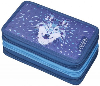 Пенал школьный Triple Wild Animals Волк 31 предмет 50026678 Herlitz голубой